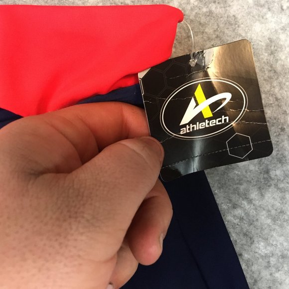 Athletech Swim Skirt 22 or 24 Red Blue Colorblock O Ring Hardware Lined Bottoms - Picture 3 of 14